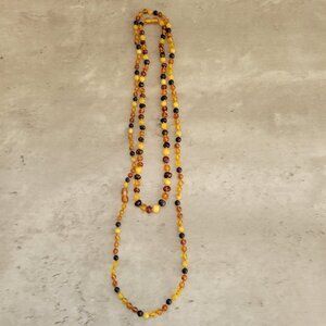 Vintage Baltic Amber Bead Necklace 36" Natural Raw Matte Polish Handmade Jewelry